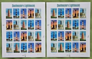 Four Sheets X 20 = 80 Of Southeastern Lighthouses 37¢ Us Ps Stamps.  Sc 3787 - 3791