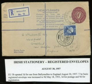 Ireland - 1953 - Postal Stationery - 9d Registered Envelope - Fai Eu5b