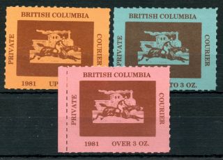 Weeda Canada B1 - B3 Vf Mnh Set Of 3,  1981 Bc Private Courier Local Labels Cv $10,