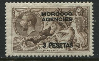 Overprinted Kgv 1914 Morocco Agencies 3 Pesetas On 2/6d Seahorse O.  G.