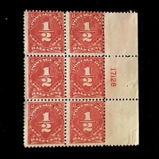 1925 Postage Due Plate Block Of 6,  J68,  Perf 11 Mnh Us Stamps Tape On Selvage