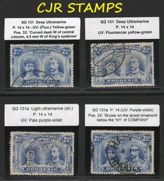 Rhodesia 1910 Double Heads 2½ D.  (4 Stamps - 2 Plated) - Fine