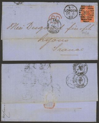 Gb Victoria 1869 - Cover London To Lyon France 31701/4