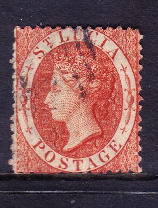 St Lucia Qv 1864 Sg14 (1/ -) Brown - Orange P121/2 Wmk Crown Cc Good To F/u Cat £30