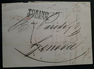 Rare 1842 Italy Folded Letter Sent From Torino To Genova