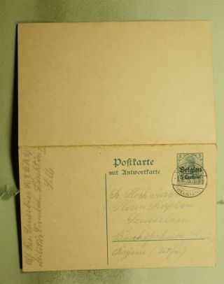 Dr Who 1915 Germany Belgium Ovpt Double Postal Card To Germany E51754