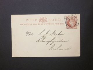 Gb Stationery 1886 Qv 1/2d Postcard London Fancy Geometric Postmark To Ireland