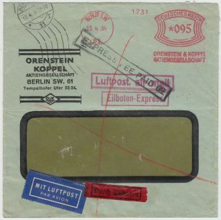 Germany 1934 Early Meter Mark Commercial Express Air Mail Cover Berlin - London