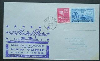 Usa Ss United States Maiden Voyage Cover.  York To Southampton.