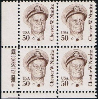 Us Zip Block Of 4 Sc 1869 Admiral Chester W.  Nimitz Navy Wwii Mnh,  1990