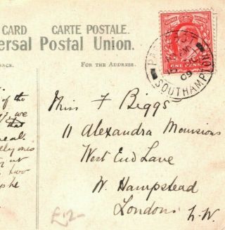 Gb Postcard Southampton Paquebot Union Castle Line 1909 {samwells - Covers} Ea78