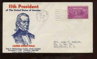 Us North Carolina Event Cover (president James Polk Birthday) 1939 Charlotte
