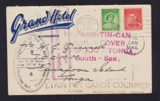 Tonga 1938 Tin Can Mail Cover From Australia Grand Hotel Bundaberg Qld