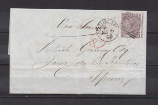 Lot:31989 Gb Qv Cover Entire Dublin To Spain 6 Aug 1868 Via London And France
