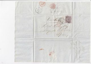 Lot:31989 GB QV cover entire DUBLIN to SPAIN 6 aug 1868 Via London and France 3