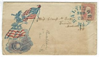 Us Civil War Postal History Union Patriotic Cover Flag Scott 65 Stamp Blue Canc