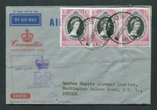2.  6.  1953 Singapore Coronation 3 X10c Stamps On Airletter To Uk Cocos Island Pmks