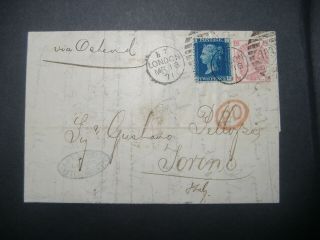 Gb Folded Letter From London To Torino,  1871 With 2d Blue