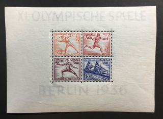 Germany,  1936 Olympics Semi Postal Souv.  Sheet,  Mnh,  Vf,  Scott B92,  Mi Block 6