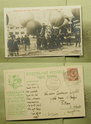 Dr Who 1906 Italy Milan Expo Balloon Postcard Rppc To Switzerland E55265