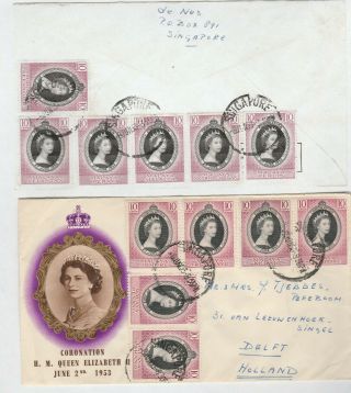 Singapore 1953 Coronation Franking Cover 12 Different States Stamps Not Fdc