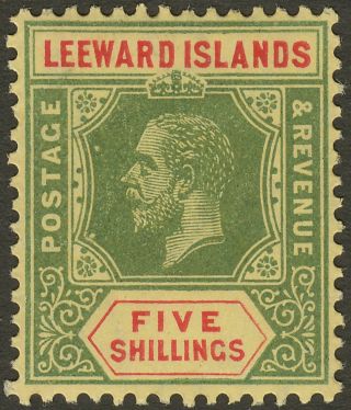 Leeward Islands 1914 Kgv 5sh Green And Red On Yellow Sg57 Cat £65