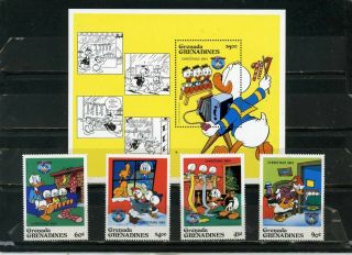 Grenada Grenadines 1984 Walt Disney Christmas Set Of 4 Stamps & S/s Mnh