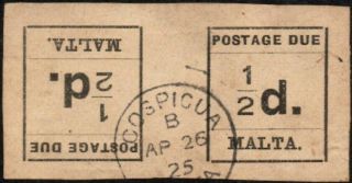 Malta 1925 Postage Due 1/2d Black Imperf Tete - Beche Pair Sg.  D1
