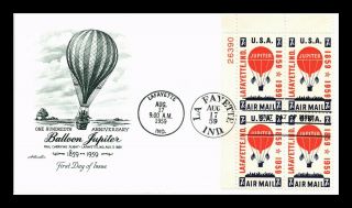 Dr Jim Stamps Us Balloon Jupiter Centennial Fdc Air Mail Cover Plate Block C54