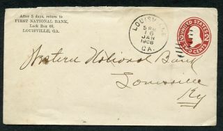 Interesting 1 - 16 - 1908 1st National Bank Louisville,  Ga To Louisville,  Ky Cover