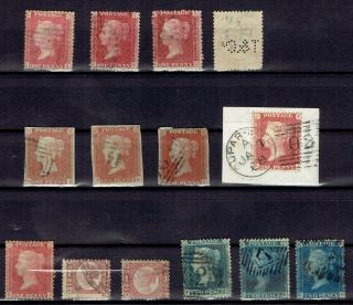 Gb Qv Stamps Line Engraved 1d Red Perf Imperf Perfin Plate Nos.  Etc 2d Blue