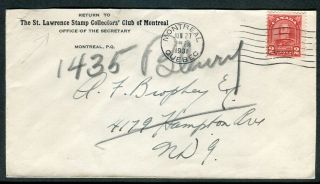 1931 Montreal Quebec Cancel Kgv St Lawrence Stamp Club Advertising Cover To Ndg