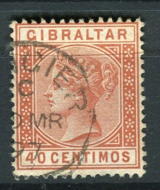 Gibraltar; 1890s Early Classic Qv Issue Fine 40c.  Value Postmark Tangier