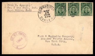 Philippines Corregidor 1918 Wwi Censored Cover To York City Usa