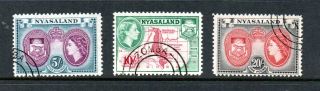 Nyasaland 1953 Qeii Top 3 Values 5/ - 10/ - £1