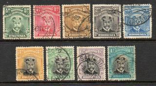 British South Africa Co Rhodesia 1913 Kgv Definitives - 9 From Set - Good