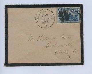 Us Mourning Cover 1894 Cochranville,  Pa To Local,  Franked With 1c Columbian