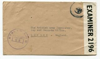 Germany 1944 Stalag / British Soldier Pow Camp Censor - Cover To Army Paymaster