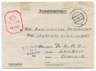 Germany 1944 Stalag / British Soldier Pow Camp Censor Postcard To Scotland 24
