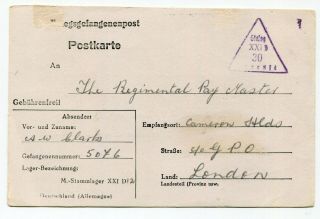 Germany 1944 Stalag / British Pow Camp Censor Postcard To Scotland 4