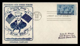 Dr Who 1945 Fdc Navy Day Wwii Patriotic Cachet Electric Eye E51714