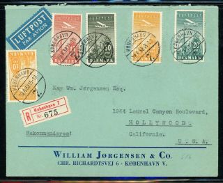 Denmark Postal History: Lot 6 1938 Reg Multifranked Air Copenhagen - La $$$