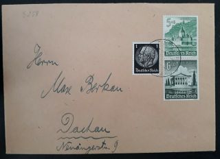 Rare C.  1940 Germany Cover Ties 3 Stamps Cancelled Ensbach To Dachau