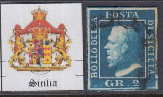 Italy Ancient Ducates - Sicilia 1859 N.  8c Iii Table Bright Blue Cv 600$ Thin