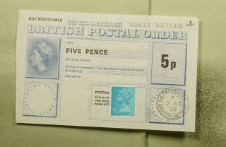 Dr Who 1972 Gb Halfway House Sheerness Kent British Postal Order E70007