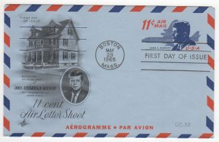 Sss: Artcraft Letter Sheet Fdc 1965 11c Air Mail Jf Kennedy Sc Uc38