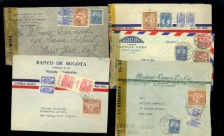 5 Colombia Stamp Cover Airmail 1940s Censor Bank Canada Ford Agency Etc Lot E31