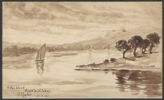 Victoria (australia) 1908 Hand Painted Postcard Ribgy Island,  Gippsland Lakes