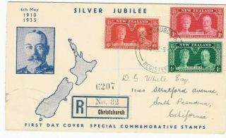 1935 Silver Jubilee Zealand Set On An Illustrated Fdc Registered To Usa