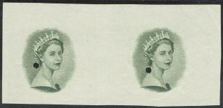 Rhodesia & Nyasaland 1954 Qeii 1 Pound Center Only Imperf Proof Pair Mnh